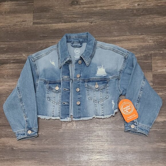 Girls Button Front Distressed Blue Jean Jacket New - Picture 1 of 6